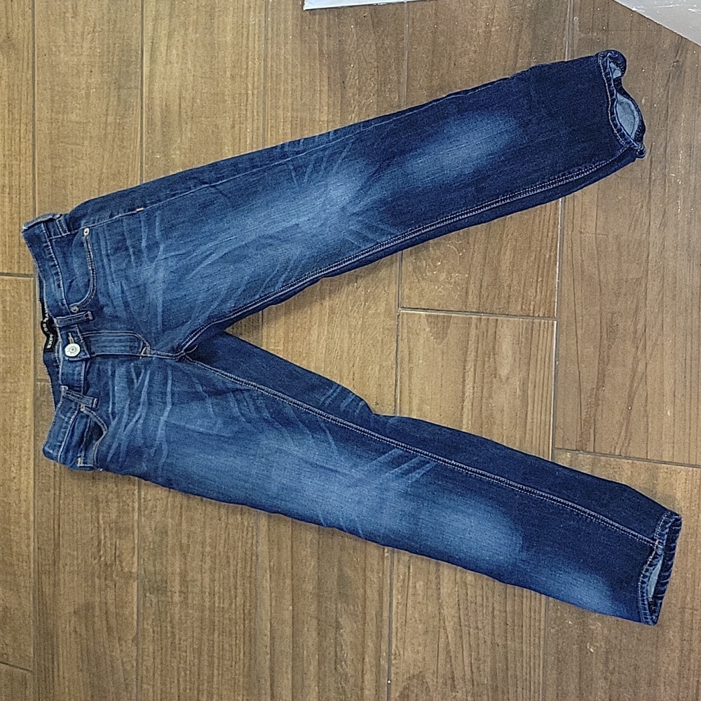 Express Jeans Girlfriend dark wash stretch denim blue jeans 5 pocket sz 4 EUC…